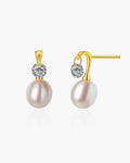 925 Sterling Silver with 14K Gold Plating, Cubic Zirconia & Freshwater Pearl Earrings for Women, Drop Earrings, SA SILVERAGE
