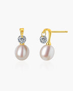 925 Sterling Silver with 14K Gold Plating, Cubic Zirconia & Freshwater Pearl Earrings for Women, Drop Earrings, SA SILVERAGE