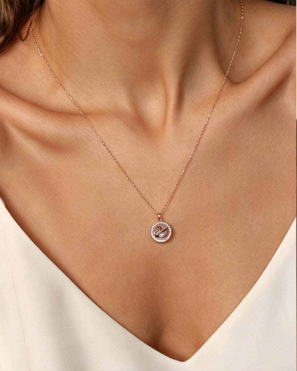 Rose Gold Plated CZ Circle Pendant Necklace