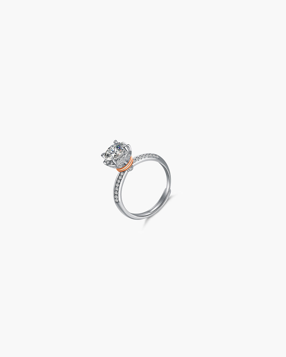 Rhodium Plated Moissanite Open Ring