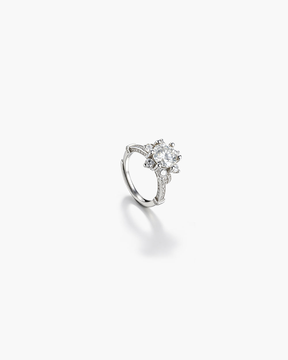 Rhodium Plated Large Moissanite Open Ring