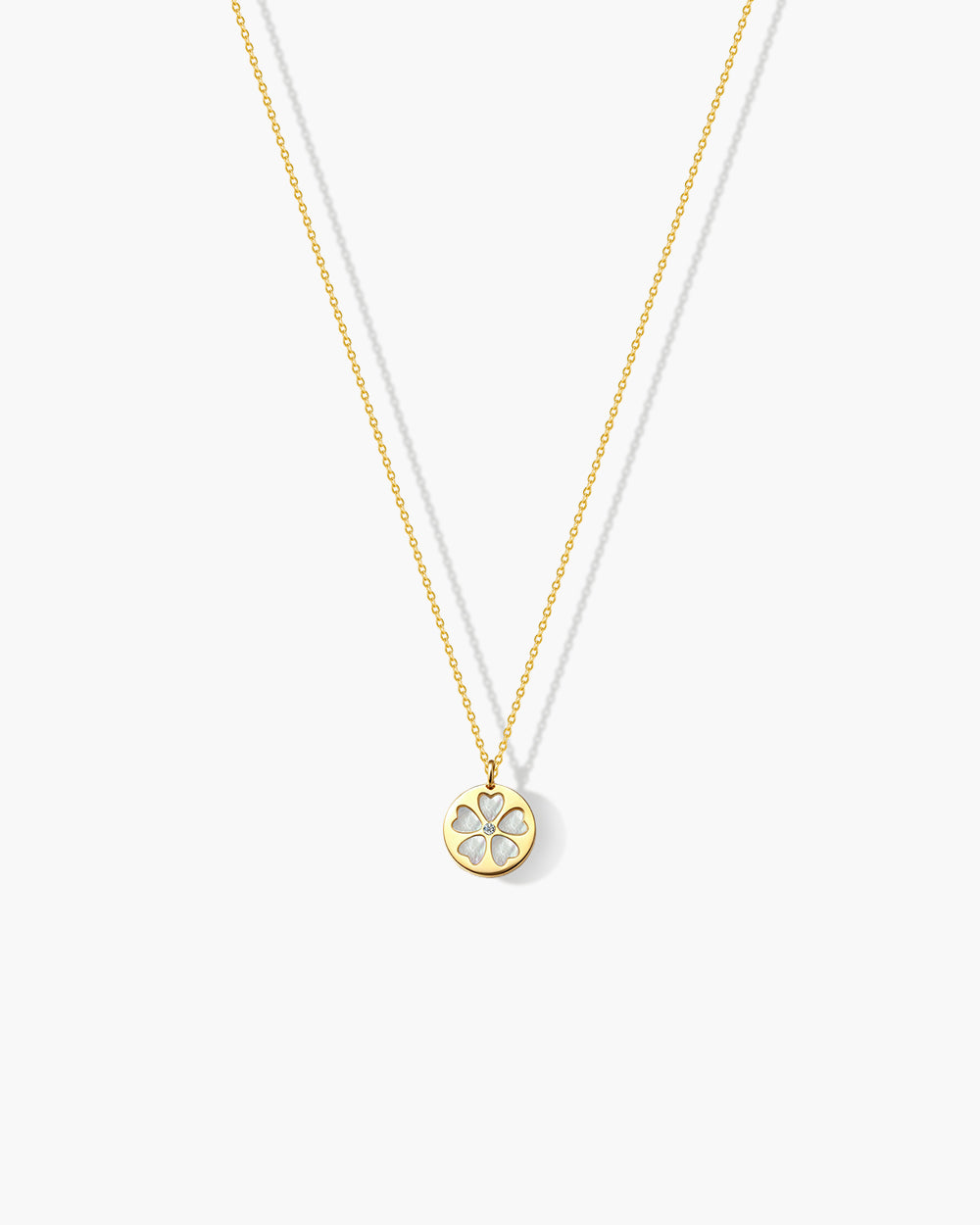 14K Gold Plated Shell & Diamond Pendant Necklace