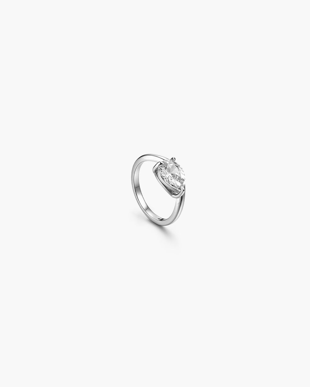Rhodium Plated Water Drop Twist CZ Ring