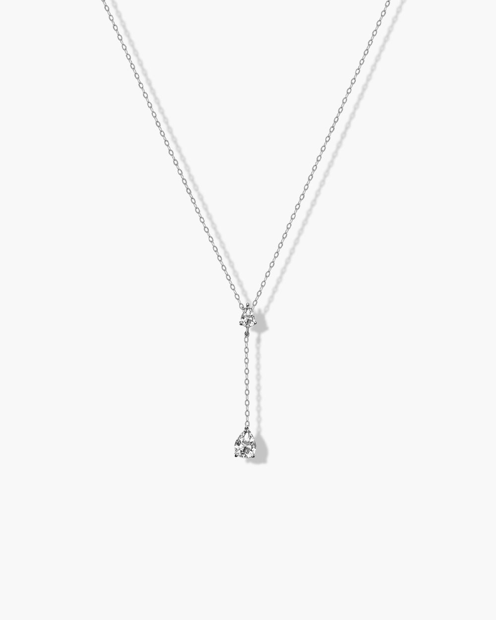 Rhodium Plated Y-Shape Drop Pendant Necklace