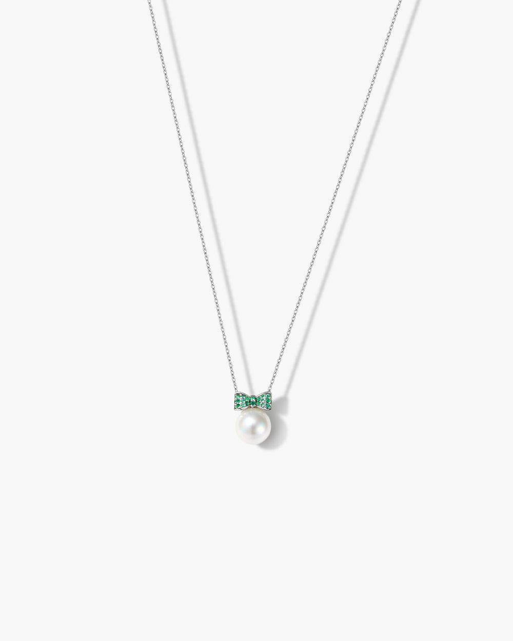 Rhodium Plated Shell Pearl CZ Pendant Necklace