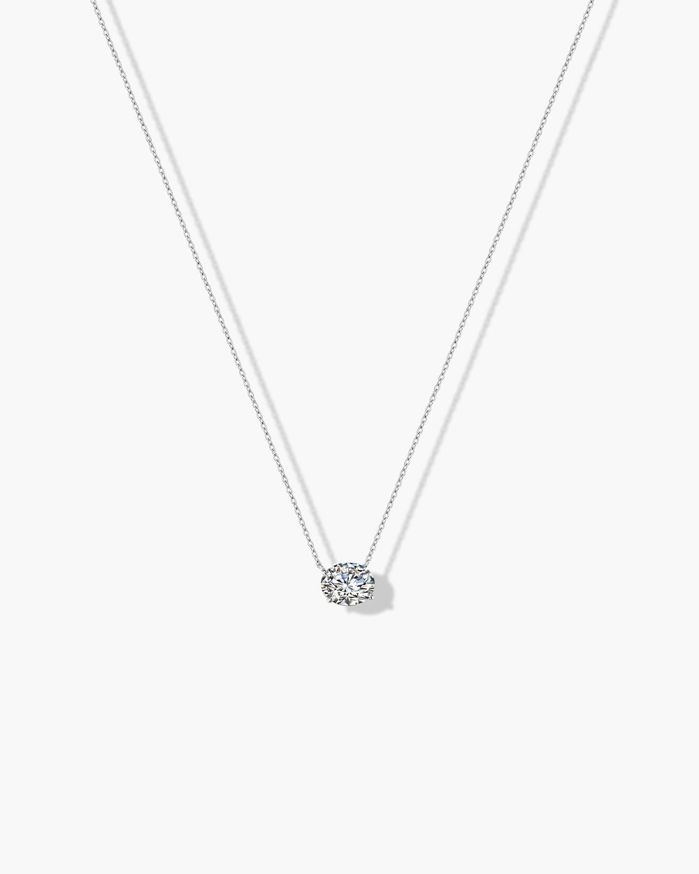 Rhodium Plated Oval CZ Pendant Necklace