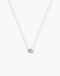 Rhodium Plated Oval CZ Pendant Necklace