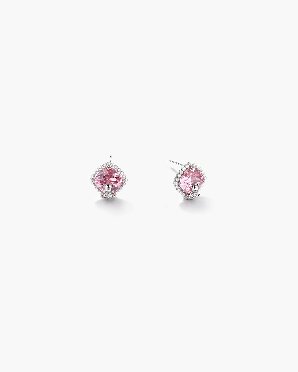 Rhodium Plated Shell Pearl CZ Stud Earrings