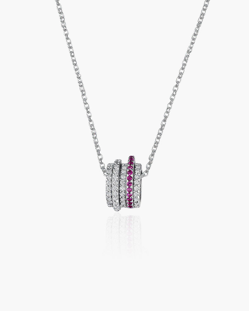 925 Sterling Silver with Synthetic Ruby & Cubic Zirconia Necklace for Women, Pendant Necklace, SA SILVERAGE