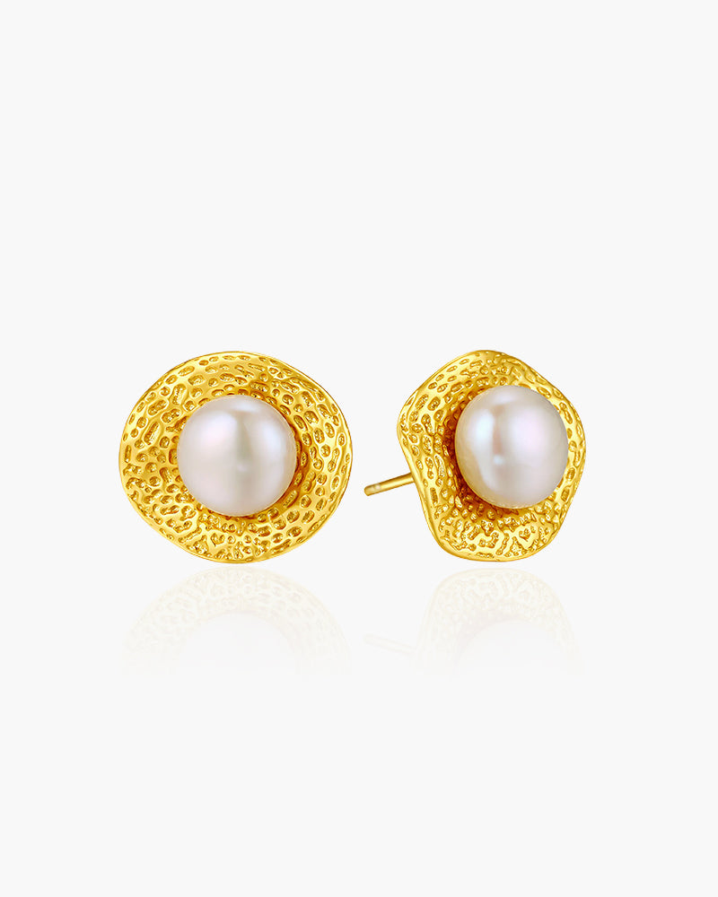 925 Sterling Silver with 18K Gold Plating & Freshwater Pearl Earrings for Women, Stud Earrings, SA SILVERAGE