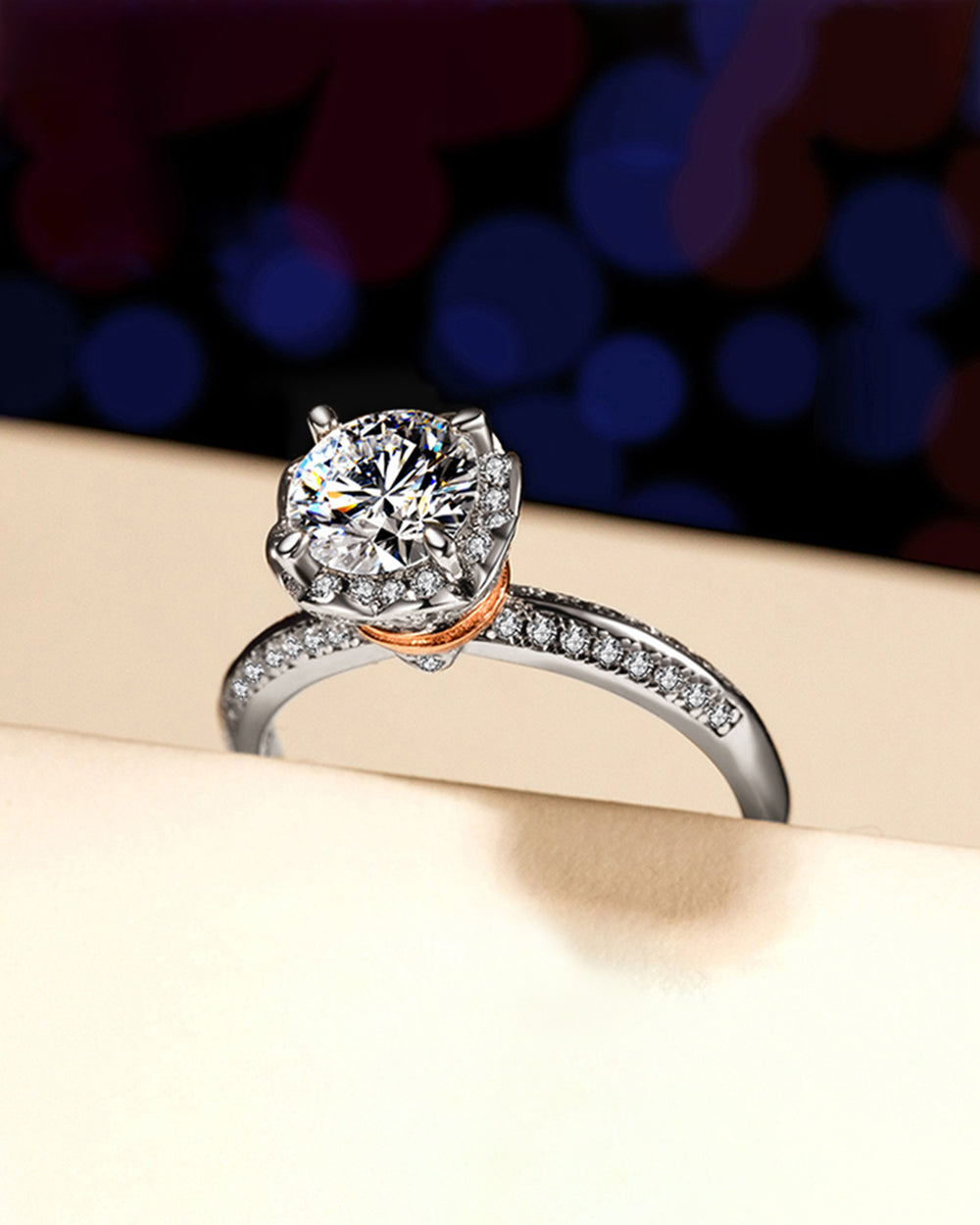 Rhodium Plated Moissanite Open Ring