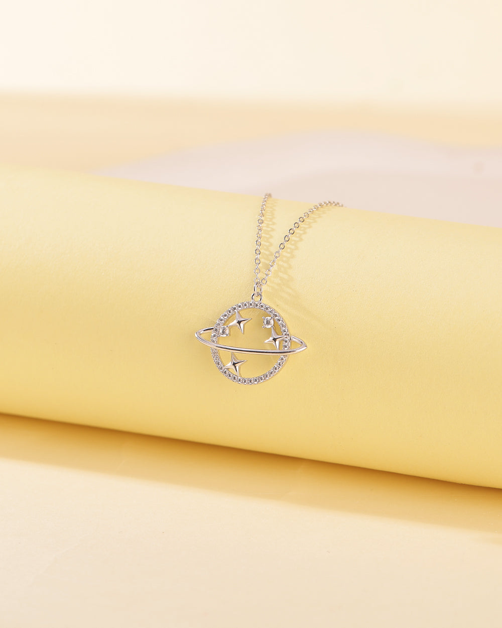 Rhodium Plated Large CZ Pendant Necklace