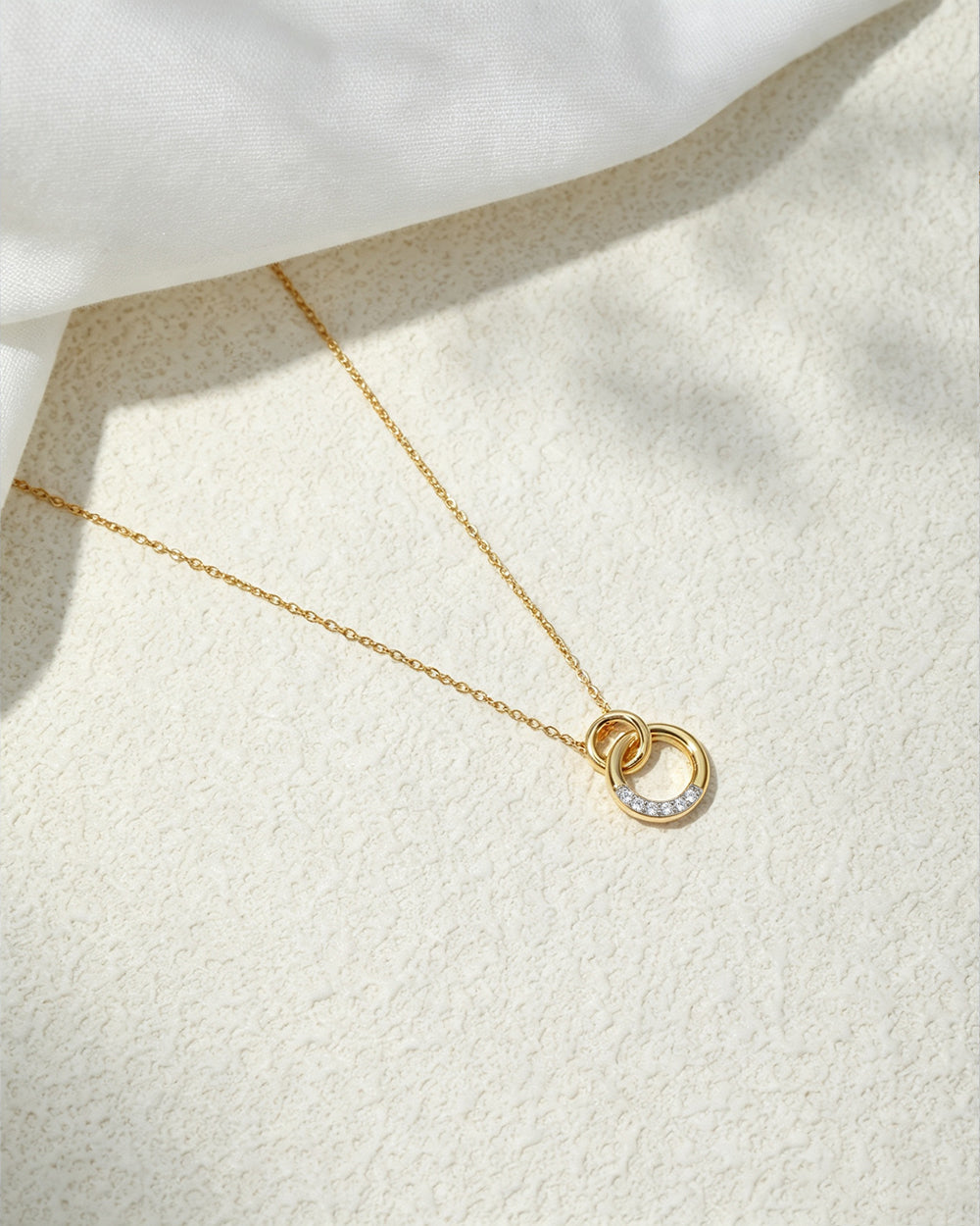 18K Gold Plated Interlock CZ Pendant Necklace