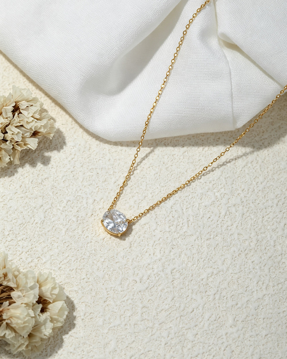 18K Gold Plated Oval CZ Pendant Necklace