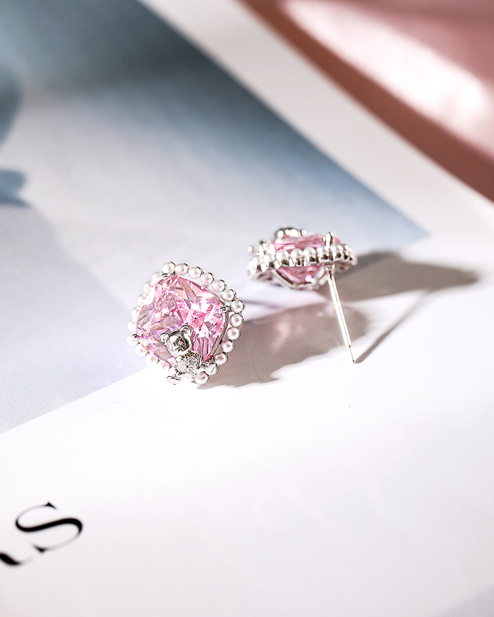 Rhodium Plated Shell Pearl CZ Stud Earrings