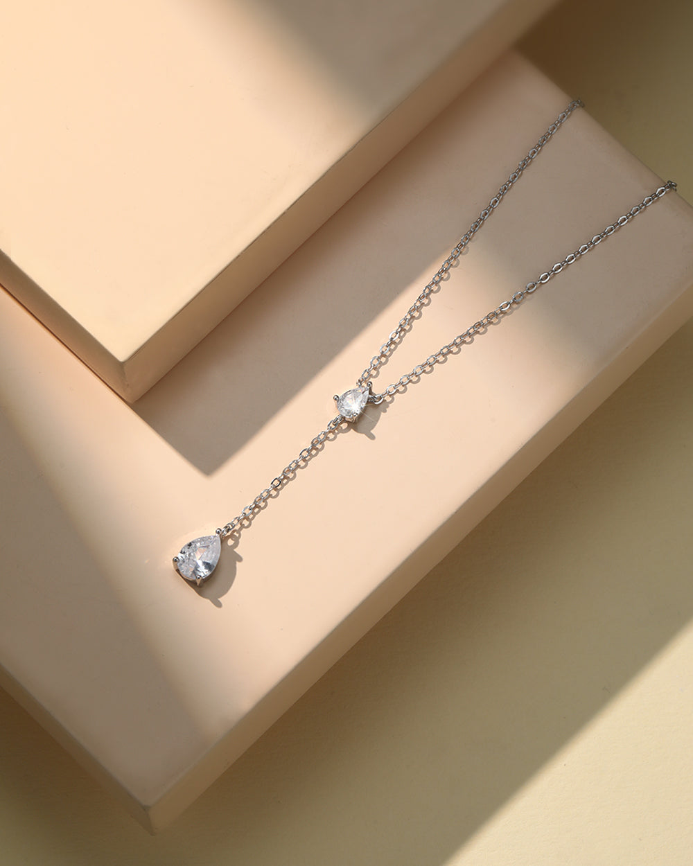 Rhodium Plated Y-Shape Drop Pendant Necklace