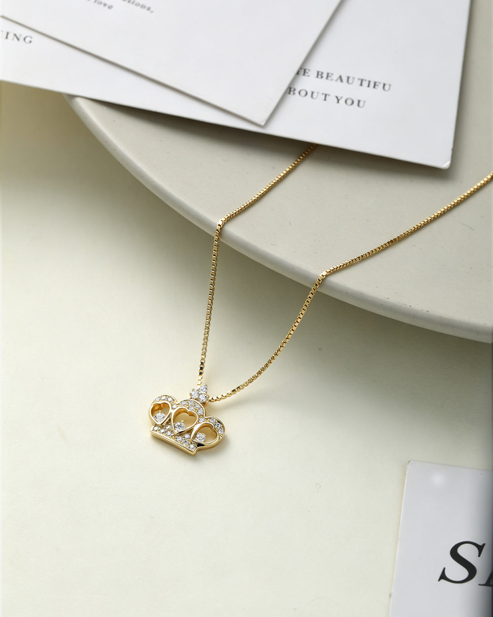 14K Gold Plated Round CZ Pendant Necklace