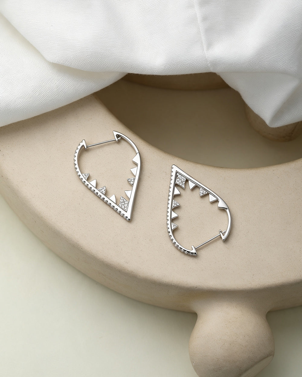 Rhodium Plated Long CZ Drop Earrings