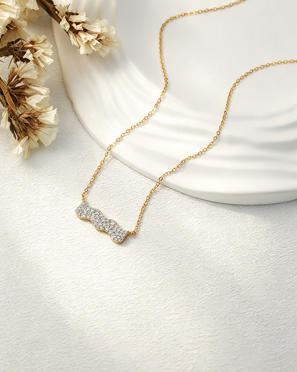Wave Bar CZ Pendant Necklace
