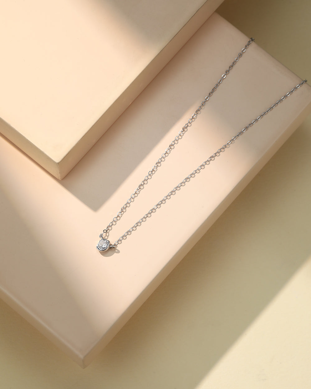 Rhodium Plated Small CZ Pendant Necklace