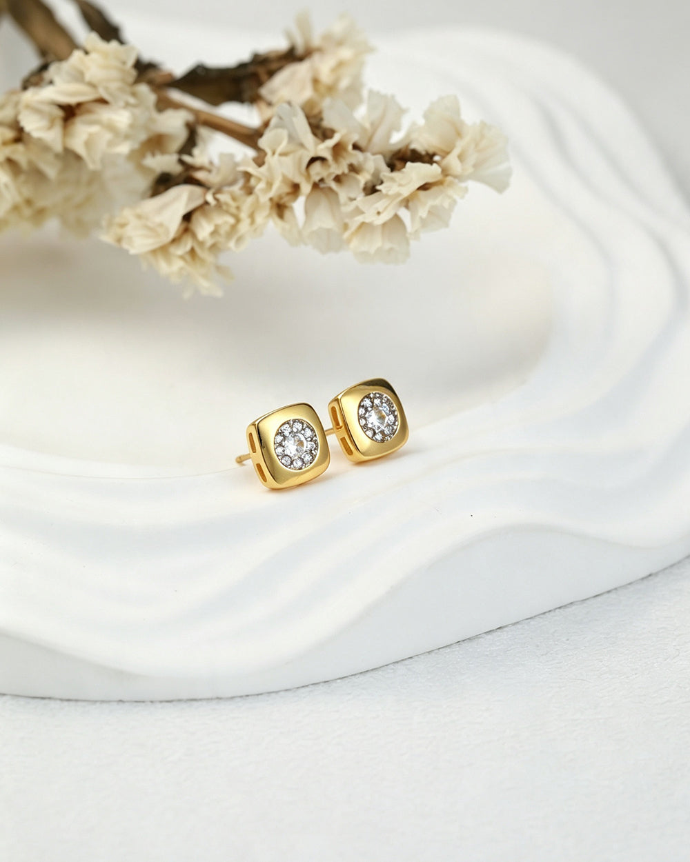 Rounded Square Cluster CZ Stud Earrings