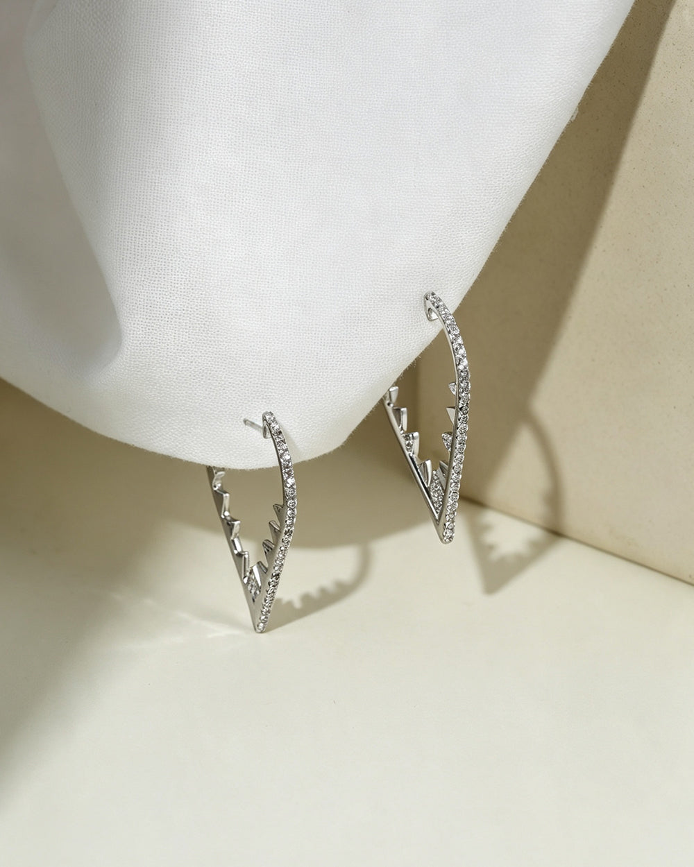 Rhodium Plated Long CZ Drop Earrings