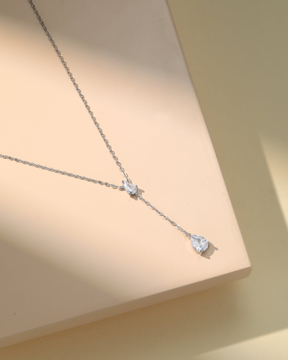 Rhodium Plated Y-Shape Drop Pendant Necklace