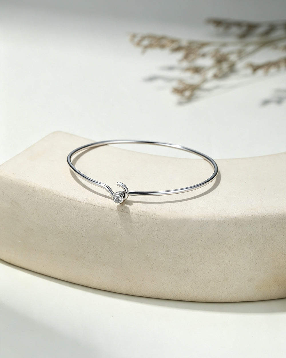 Rhodium Plated Solitaire CZ Bangle