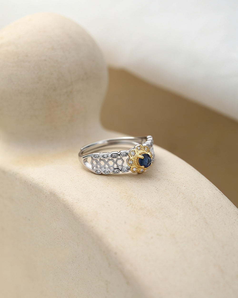 Rhodium Plated Sapphire CZ Open Ring