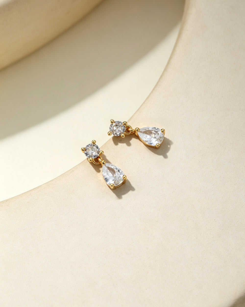 18K Gold Plated Double-Stone Drop Earrings