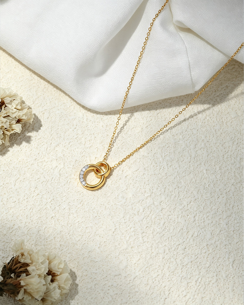 18K Gold Plated Interlock CZ Pendant Necklace