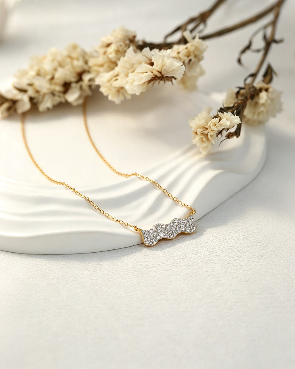Wave Bar CZ Pendant Necklace
