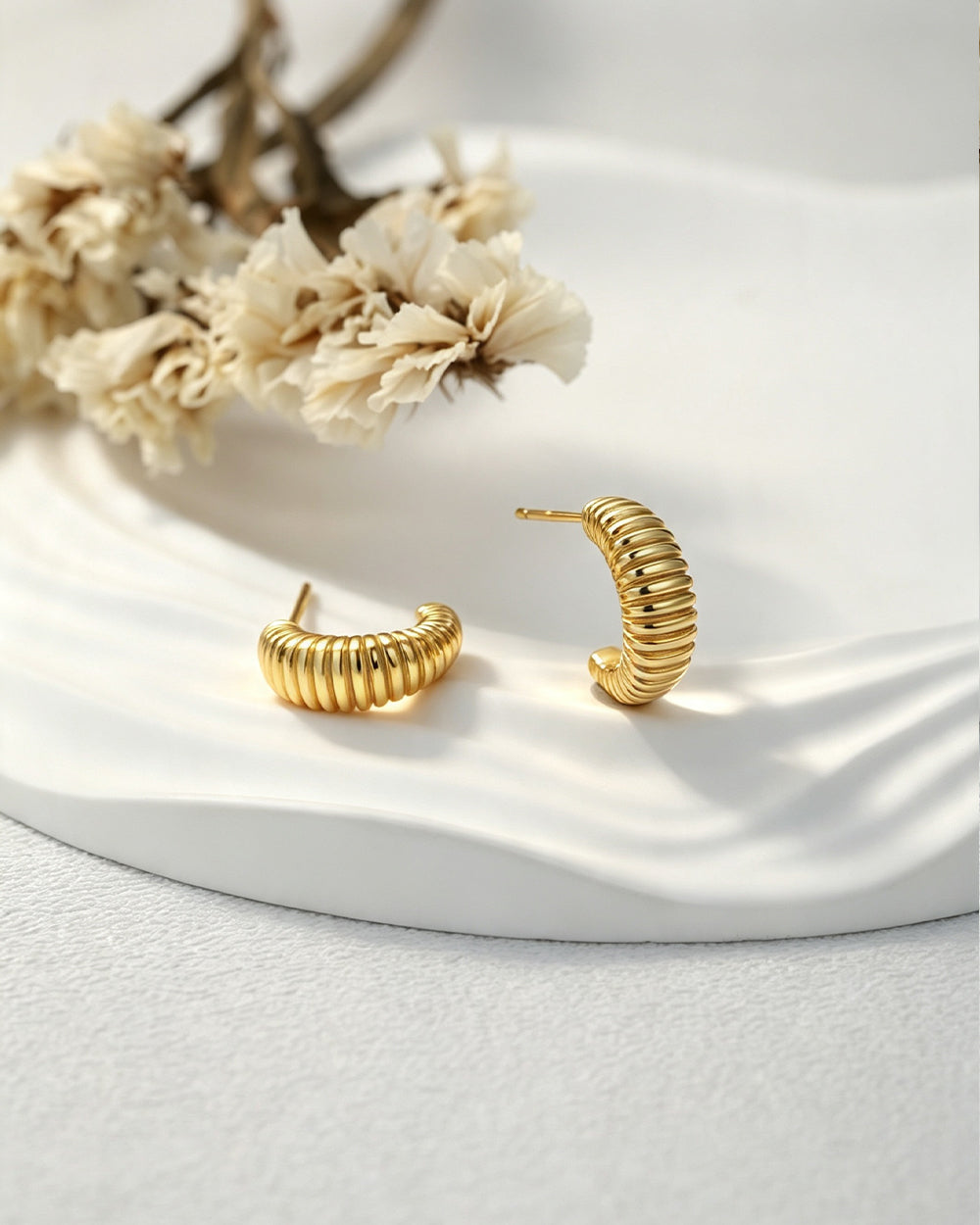 Ribbed Croissant Hoop Earrings