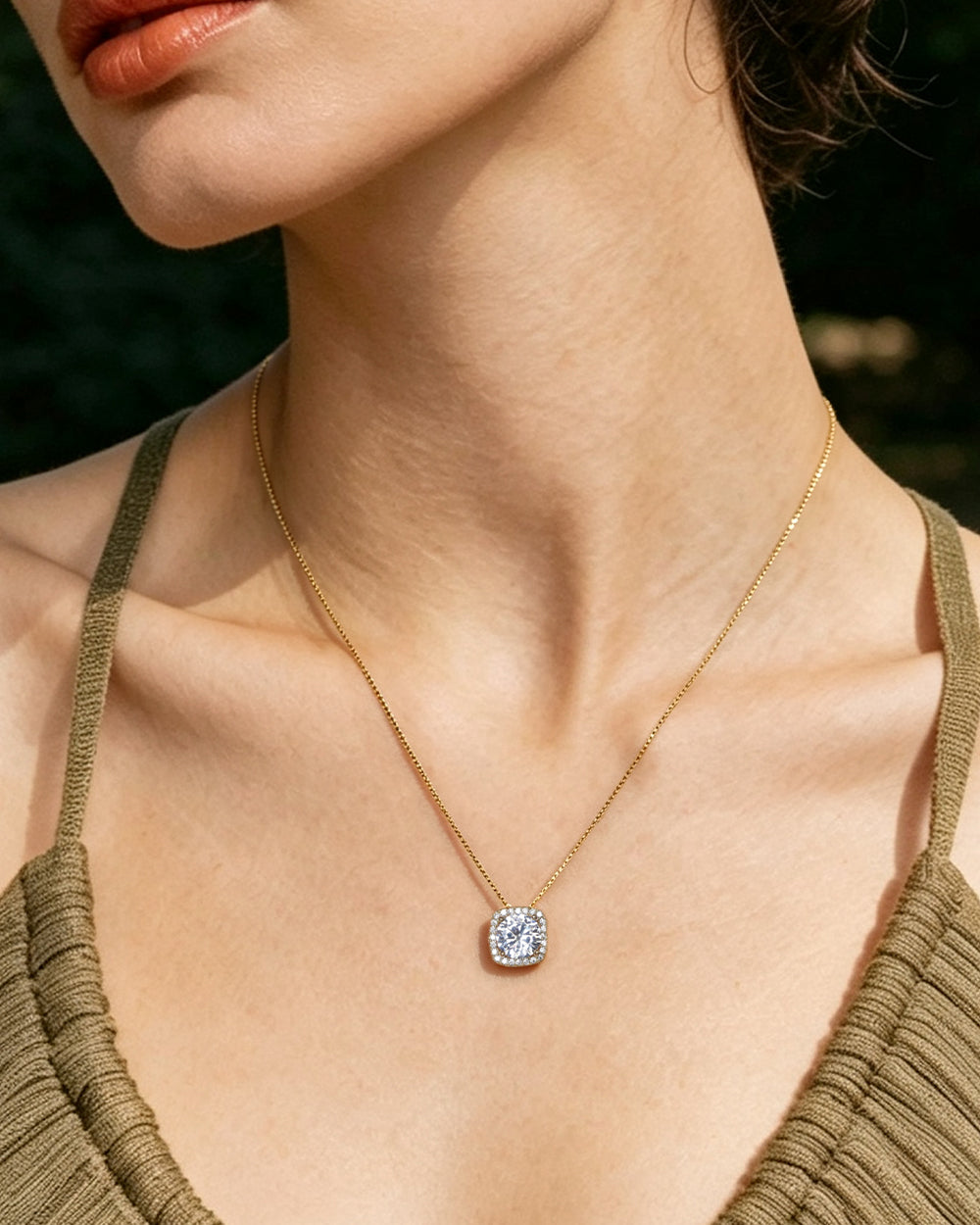 14K Gold Plated Sparkle CZ Pendant Necklace