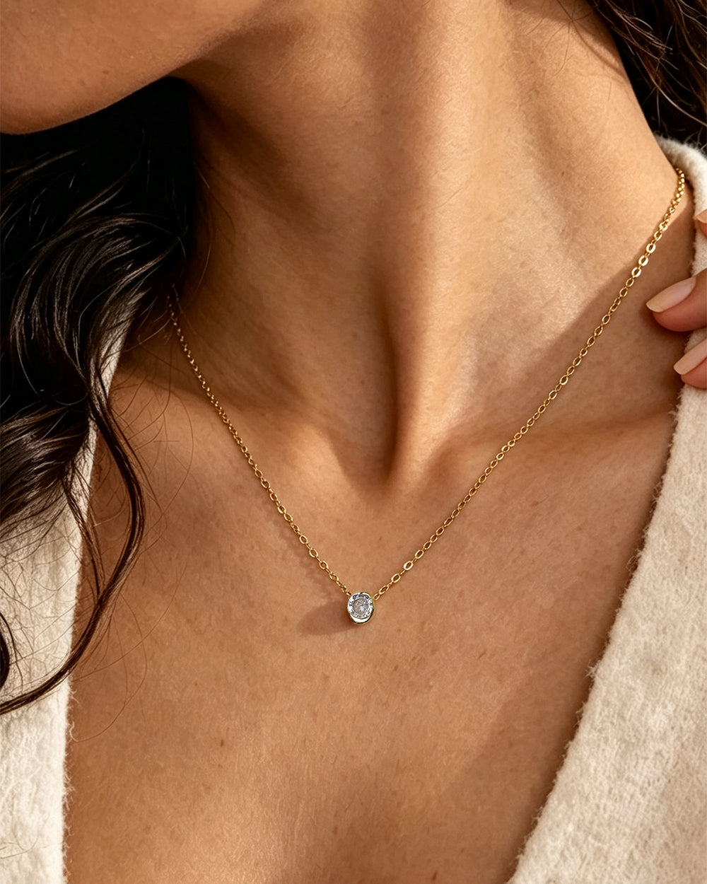 18K Gold Plated Small CZ Pendant Necklace