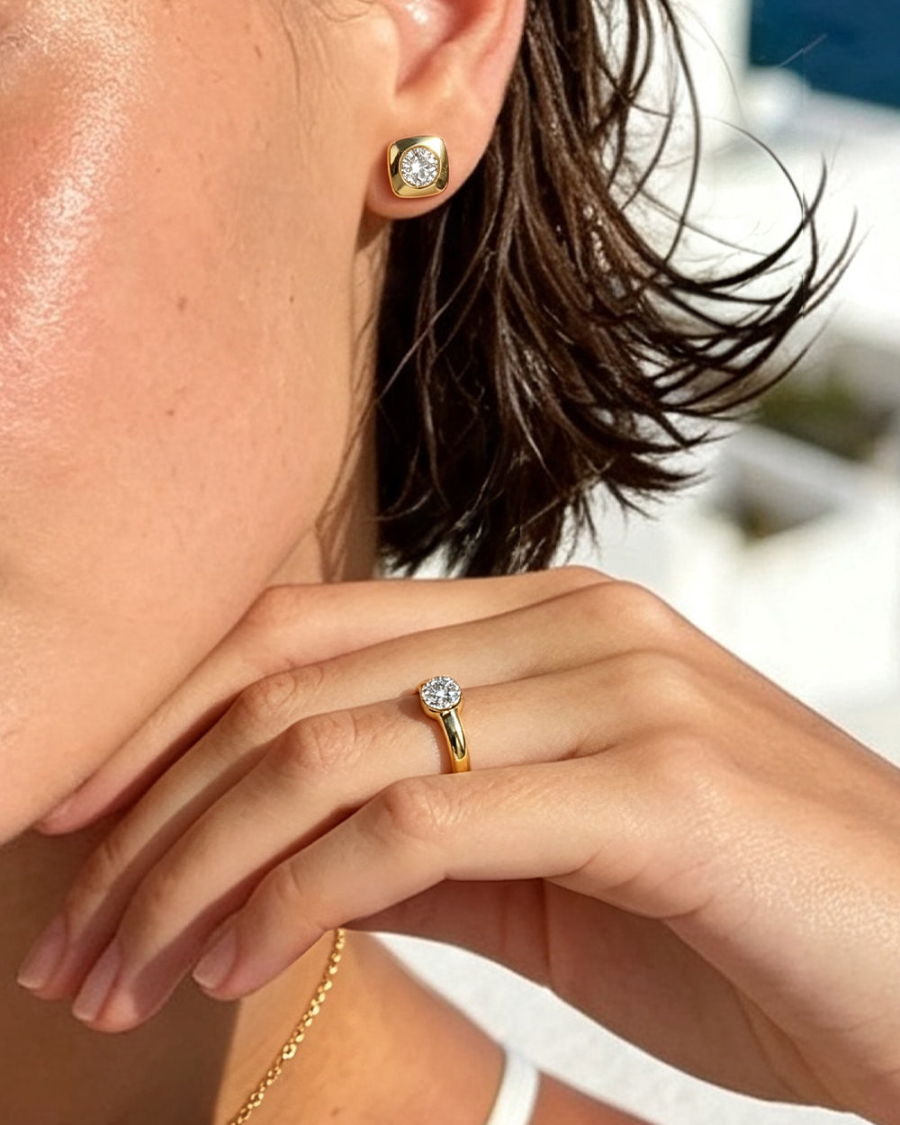 Rounded Square Cluster CZ Stud Earrings