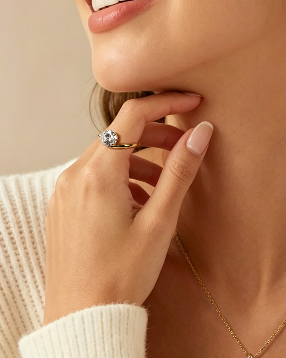 18K Gold Plated Water Drop Twist CZ Ring