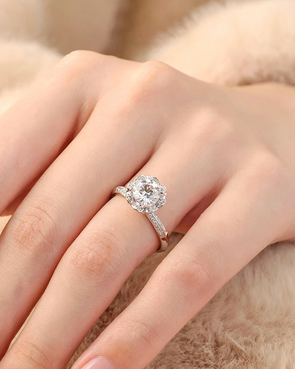 Rhodium Plated Moissanite Open Ring