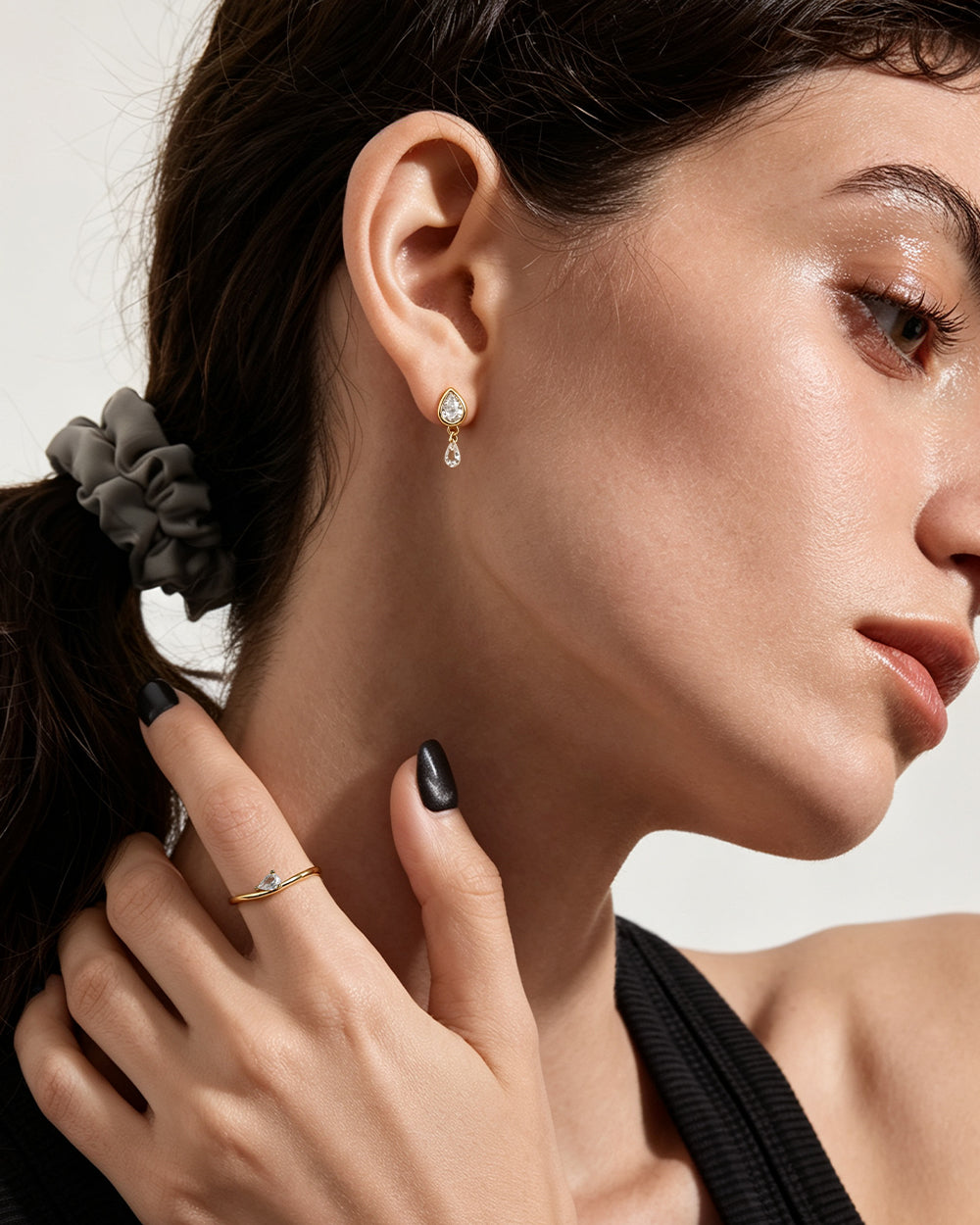 18K Gold Plated Slim CZ Drop Earrings