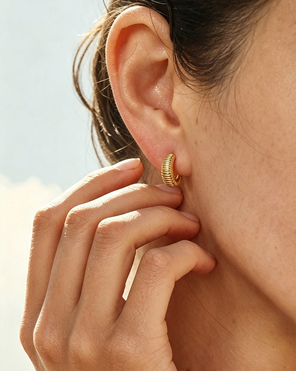 Ribbed Croissant Hoop Earrings