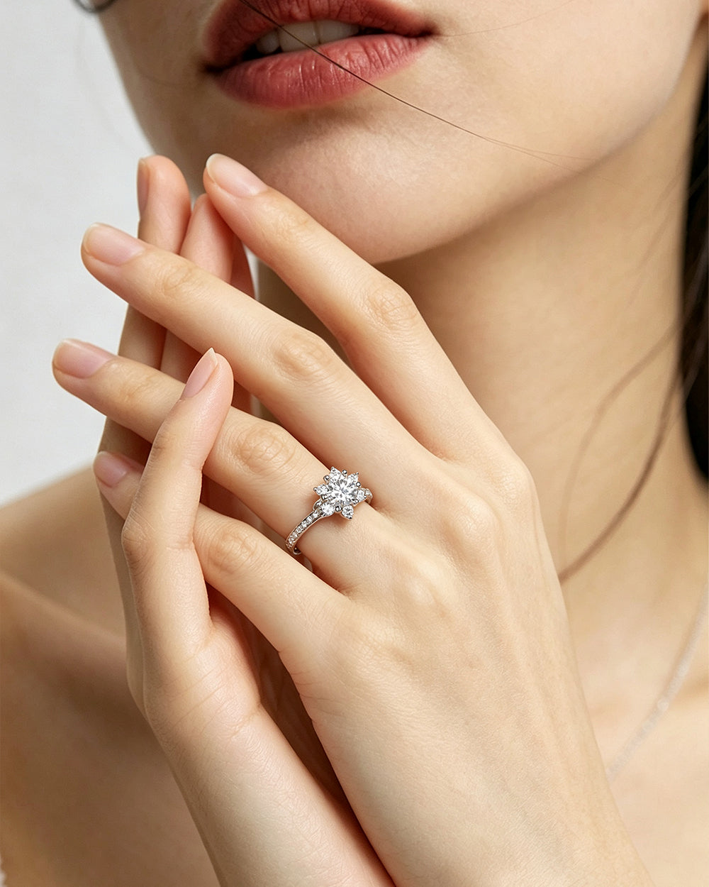 Rhodium Plated Large Moissanite Open Ring
