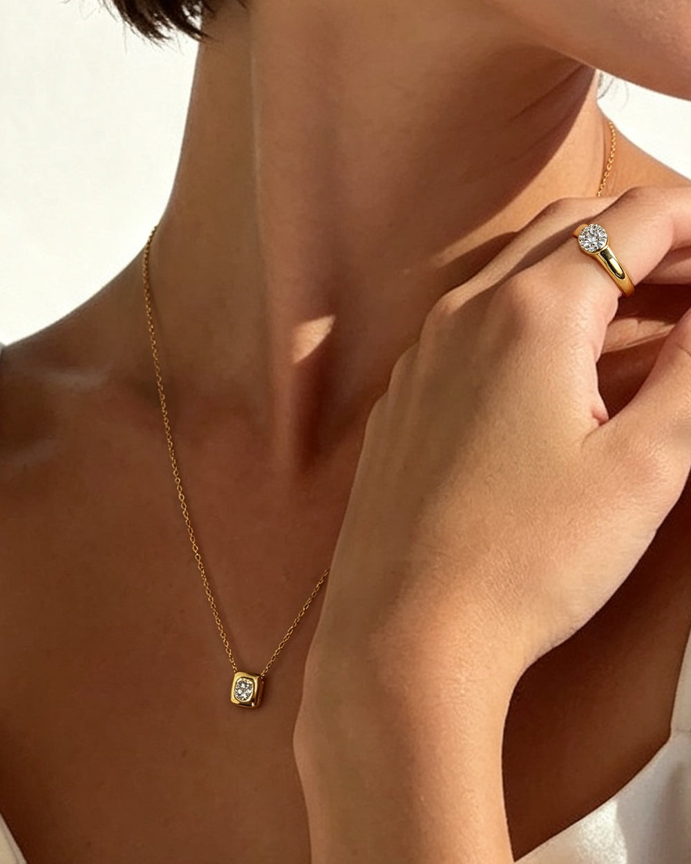 Rounded Square Cluster CZ Pendant Necklace
