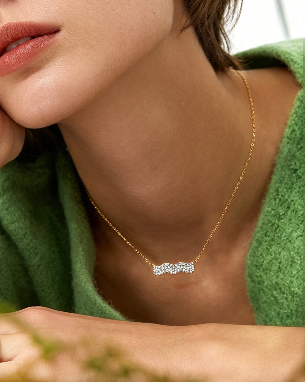 Wave Bar CZ Pendant Necklace
