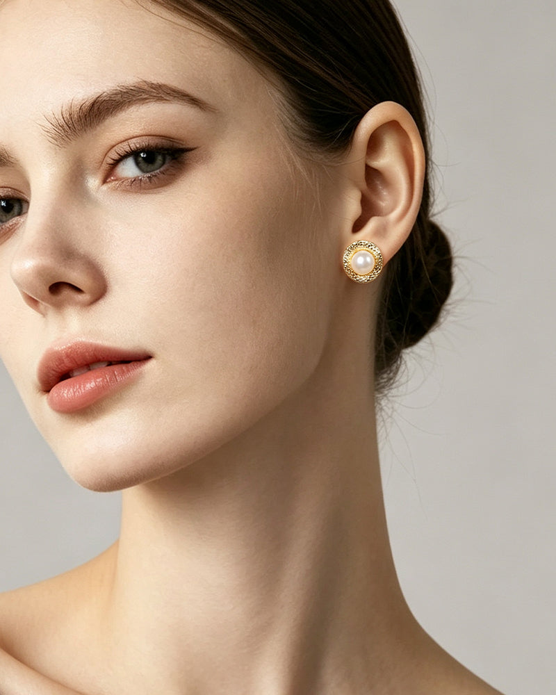 925 Sterling Silver with 18K Gold Plating & Freshwater Pearl Earrings for Women, Stud Earrings, SA SILVERAGE