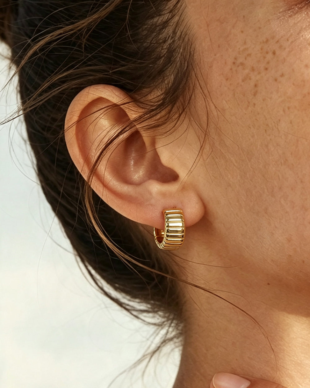 Ribbed Link Hoop Earrings