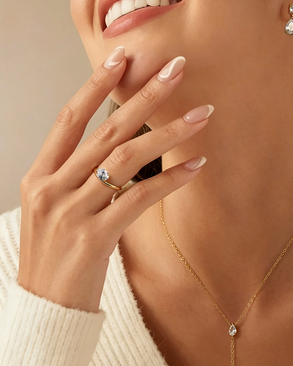 18K Gold Plated Water Drop Twist CZ Ring