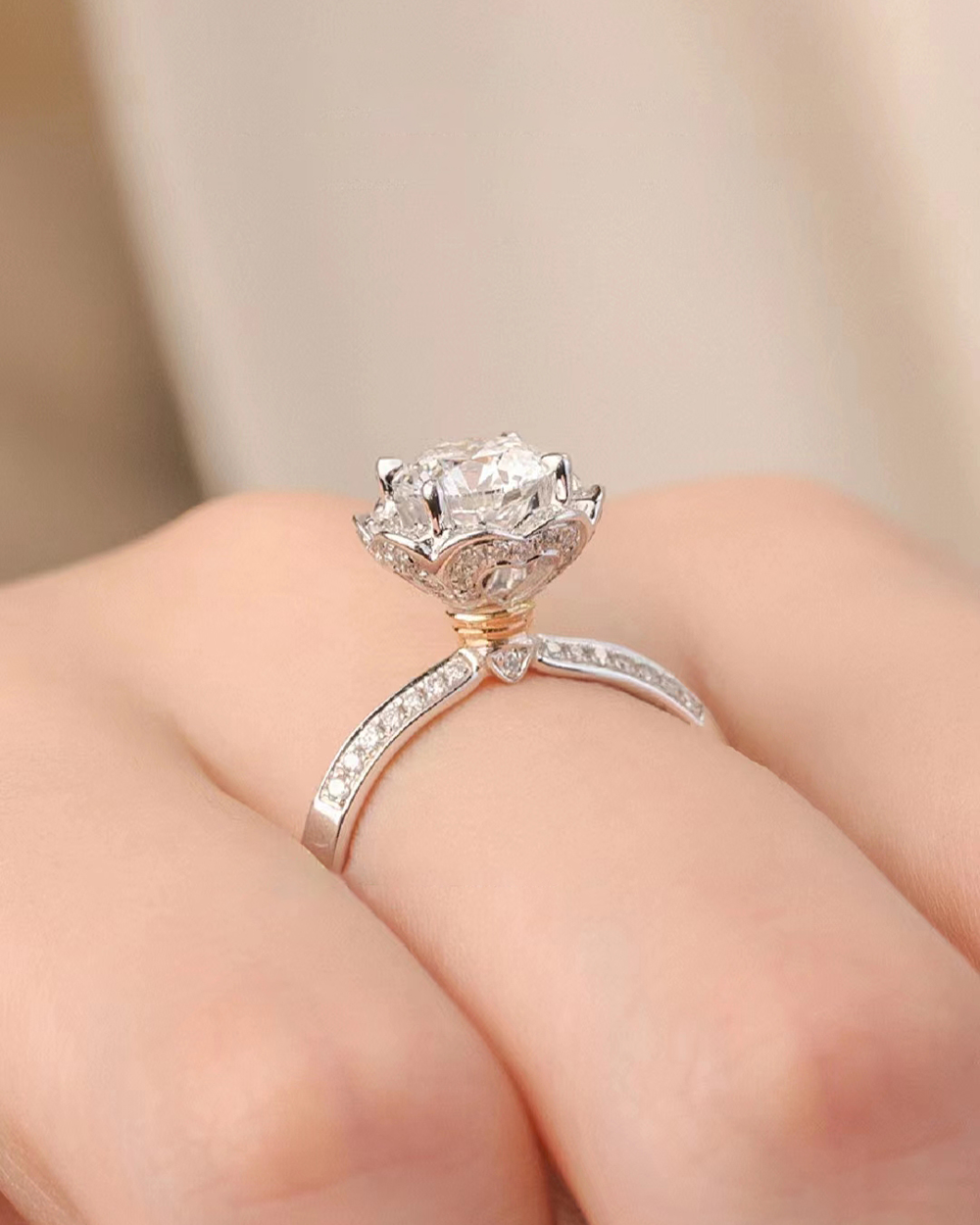 Rhodium Plated Moissanite Open Ring