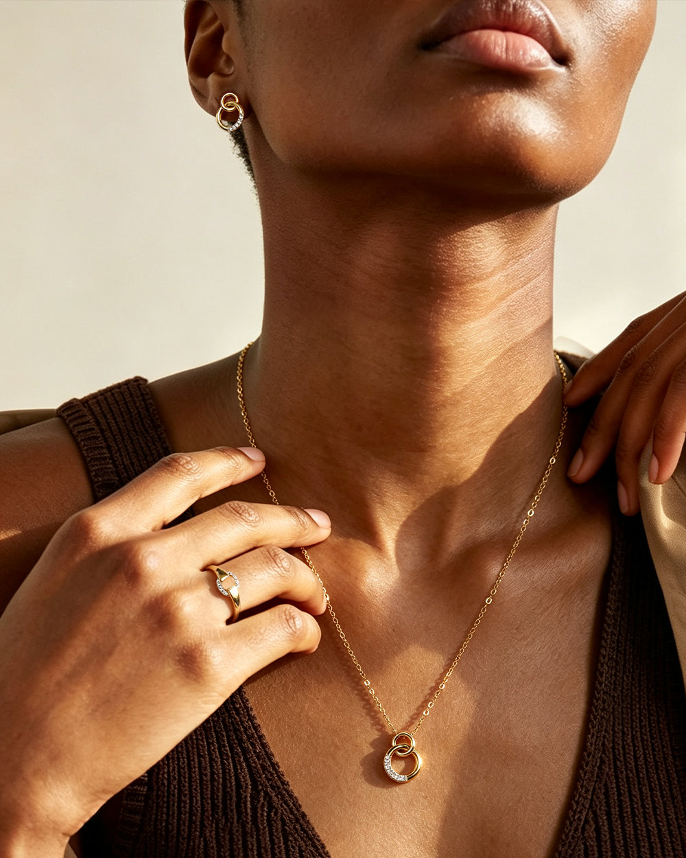 18K Gold Plated Interlock CZ Pendant Necklace