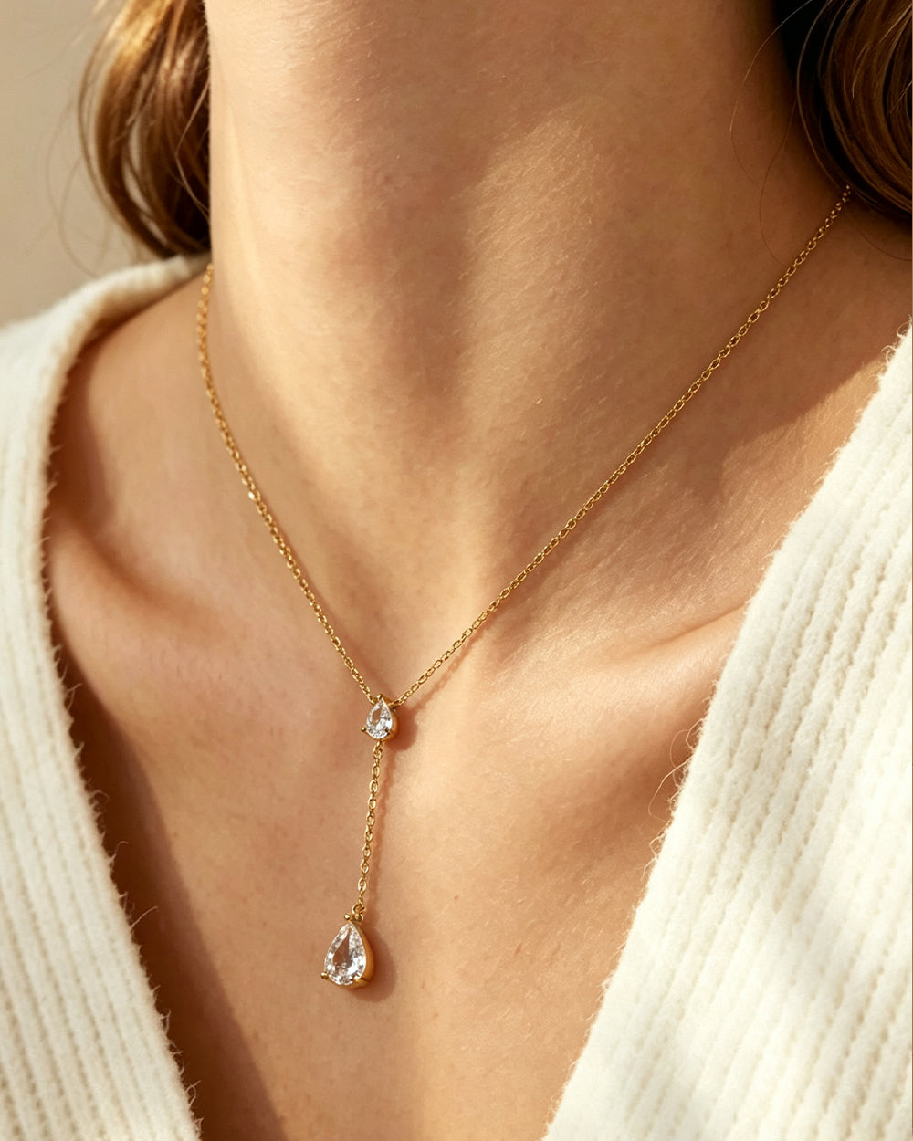 18K Gold Plated Y-Shape Drop Pendant Necklace