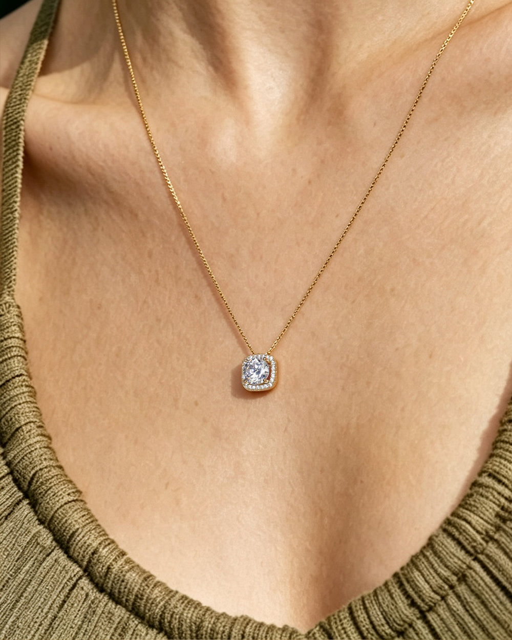 14K Gold Plated Sparkle CZ Pendant Necklace